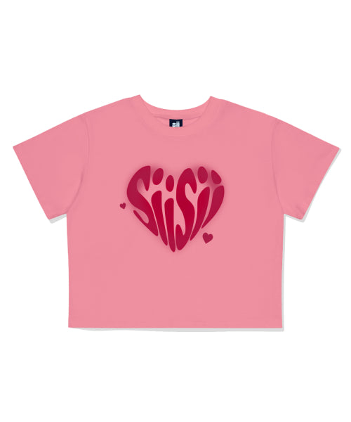 시시 하트 프린팅 크롭반팔티 핑크