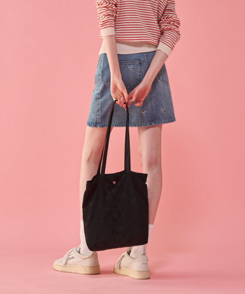 HEART PATTERN MESH TOTE BAG BLACK