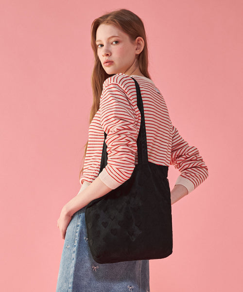 HEART PATTERN MESH TOTE BAG BLACK