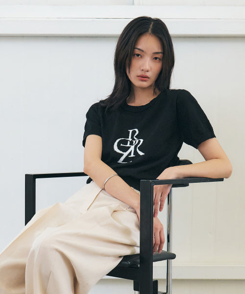 Buckle Symbol Logo Short Sleeve Knit_BLACK