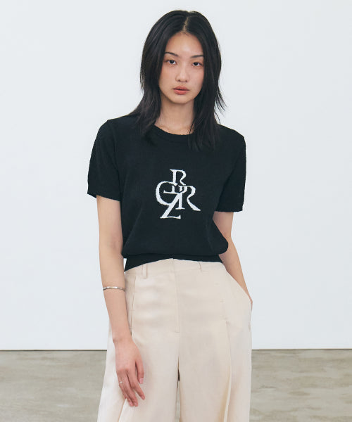 Buckle Symbol Logo Short Sleeve Knit_BLACK