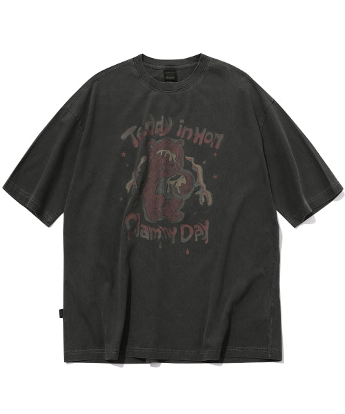 Honey Teddy 피그먼트 반팔티 스모크블랙