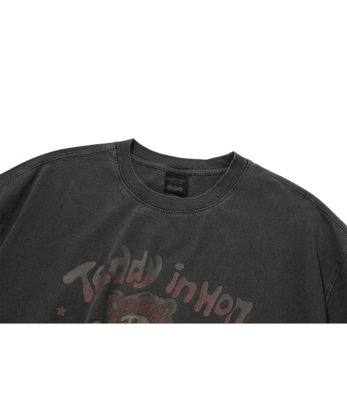 Honey Teddy 피그먼트 반팔티 스모크블랙