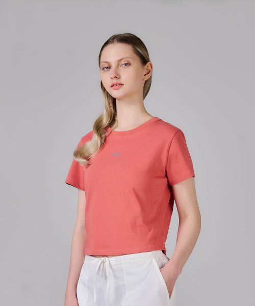 KZM 로고 크롭 반팔 티셔츠 CORAL