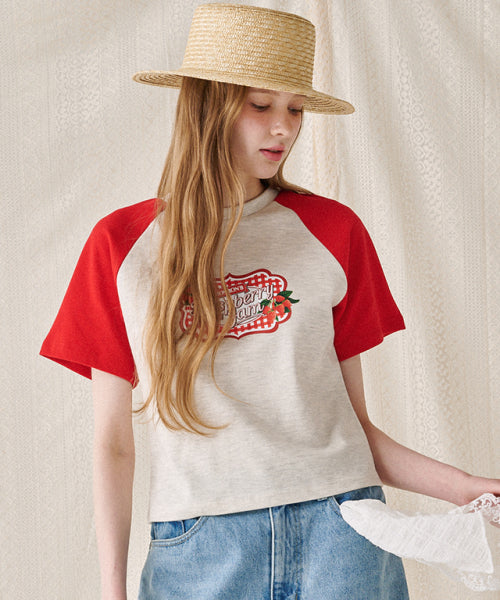 RASPBERRY JAM RAGLAN CROP T SHIRT RED