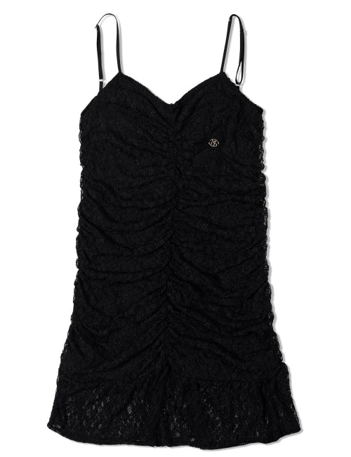 타이 셔링 레이스 드레스(블랙)