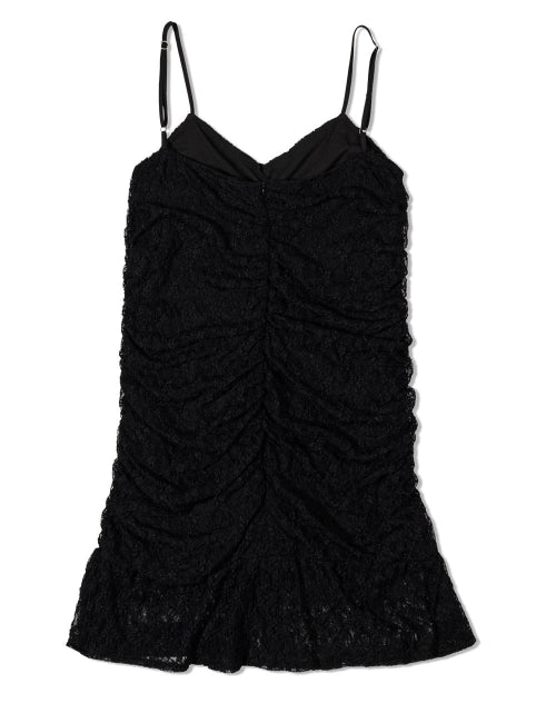 타이 셔링 레이스 드레스(블랙)