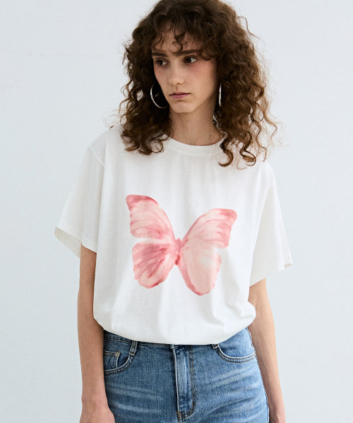 BUTTERFLY SOFT COLORING SLEEVE TOP_WHITE PINK