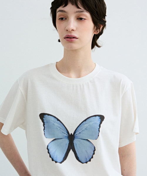 BUTTERFLY SOFT COLORING SLEEVE TOP_WHITE BLUE