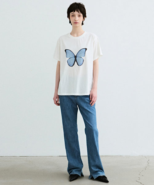 BUTTERFLY SOFT COLORING SLEEVE TOP_WHITE BLUE