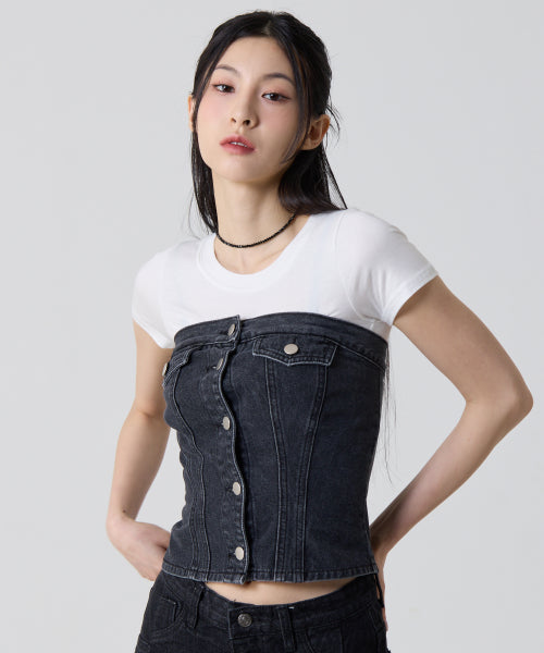 데님 크롭 탱크탑 샌드 블루