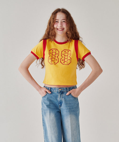 LINGER HEART 88 CROP T SHIRT YELLOW