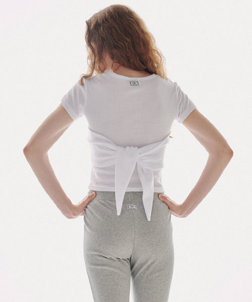 KNOT BUSTIER 2 WAY SHORT SLEEVE T SHIRT WHITE