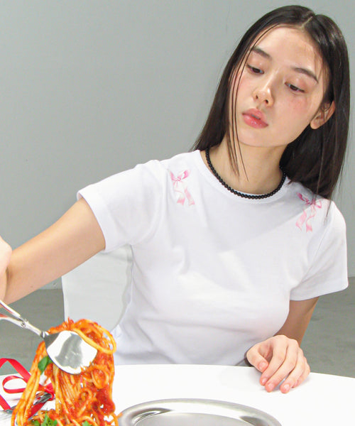 CRAYON RIBBON SLIM CROP T SHIRT WHITE