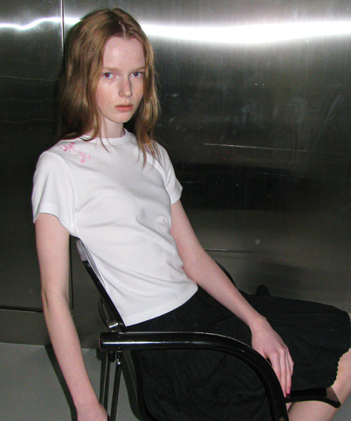 CRAYON RIBBON SLIM CROP T SHIRT WHITE