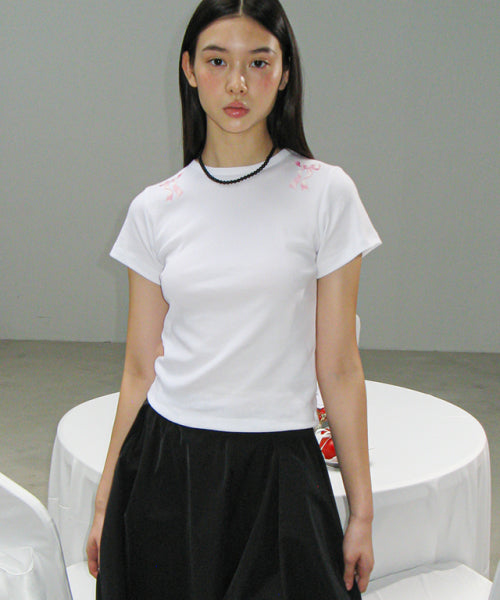 CRAYON RIBBON SLIM CROP T SHIRT WHITE
