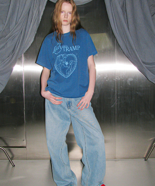 HEART LADY AND THE TRAMP BASIC FIT T SHIRT BLUE