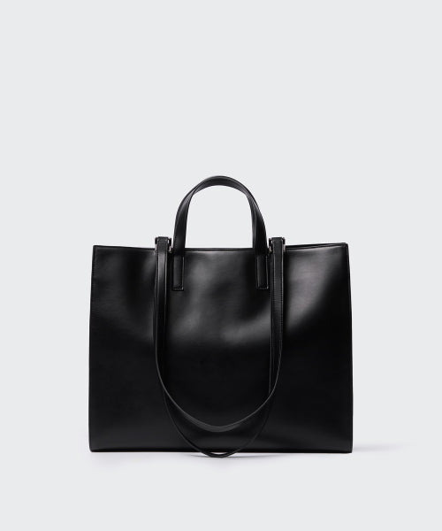 신세틱 레더 렉탱글  숄더 토트 백_라지 [블랙]