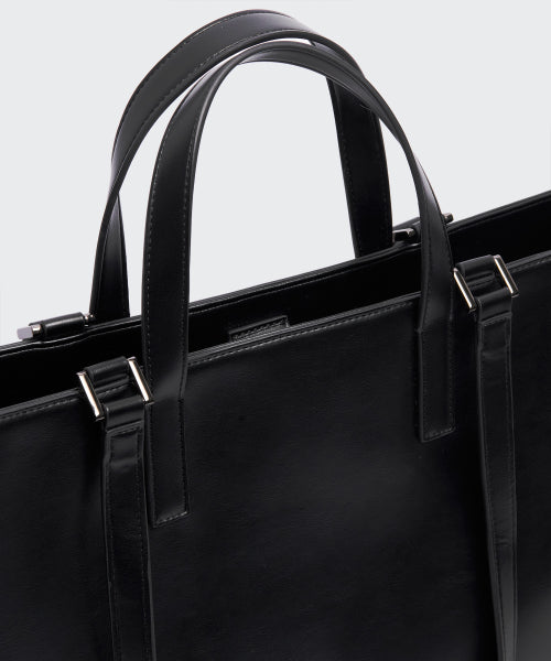 신세틱 레더 렉탱글  숄더 토트 백_라지 [블랙]