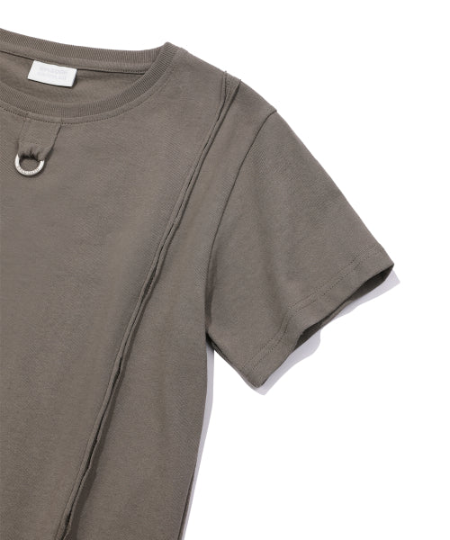 CROP CUT-OFF LOGO RING POINT T-SHIRT_KHAKI