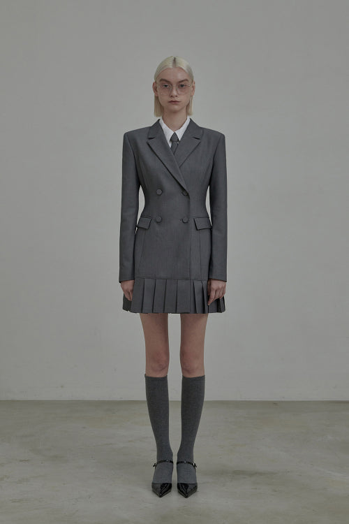 젠 플리티드 수트 자켓 드레스-그레이