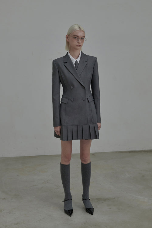 젠 플리티드 수트 자켓 드레스-그레이