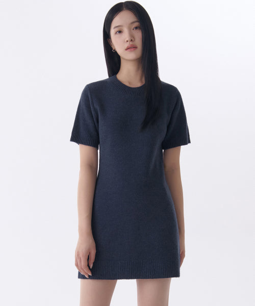 우먼즈 크루 넥 니트 미니 드레스 [네이비]