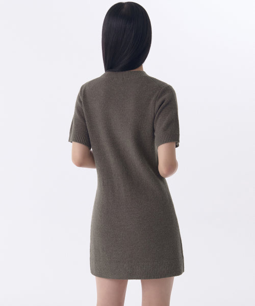 우먼즈 크루 넥 니트 미니 드레스 [카키 브라운]