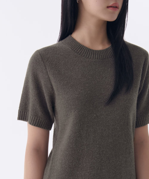 우먼즈 크루 넥 니트 미니 드레스 [카키 브라운]