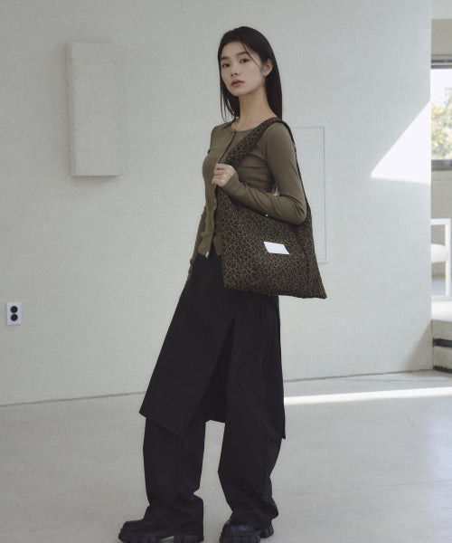 레오파드 스웨이드 숄더백 [카키]