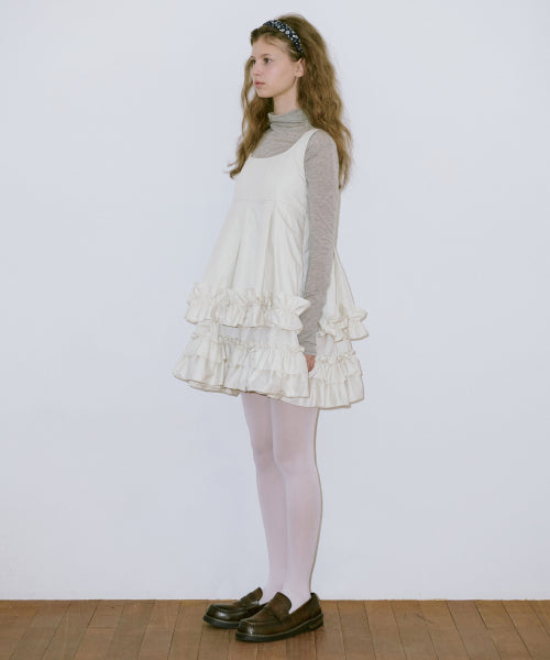 Frill Sleeveless Dress (Cream Yellow)