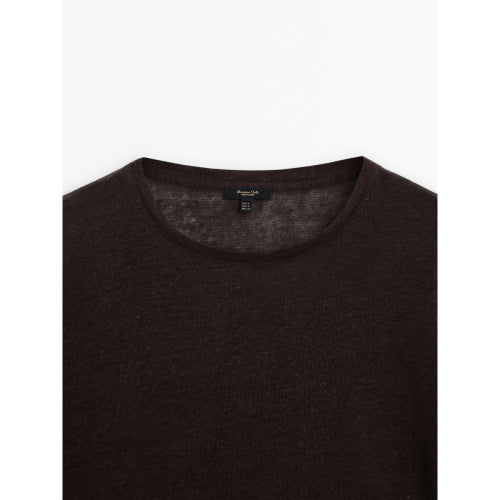 100% 린넨 쇼트 슬리브 크롭 티셔츠