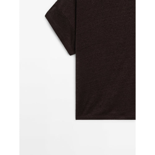 100% 린넨 쇼트 슬리브 크롭 티셔츠