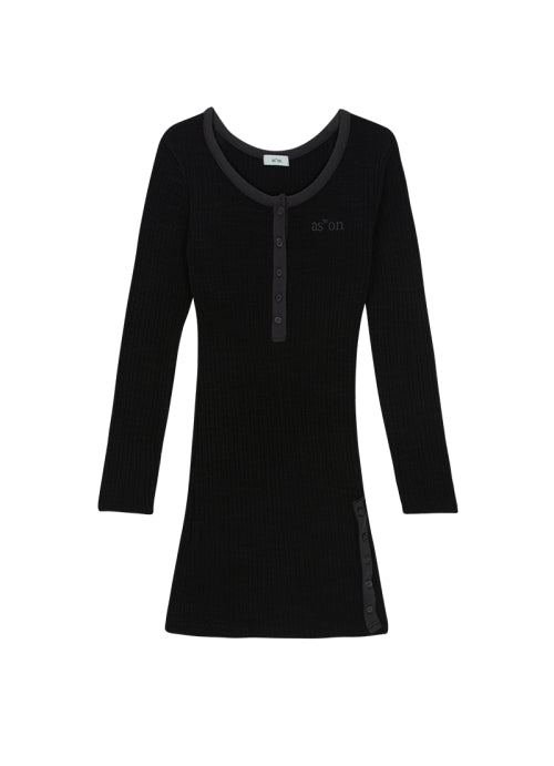 LIBBED COMBI MINI DRESS / BLACK