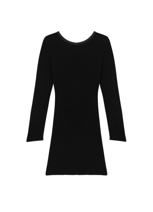 LIBBED COMBI MINI DRESS / BLACK