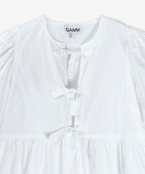 미니 코튼 포플린 타이 스트링 원피스 - 화이트 / F9170151