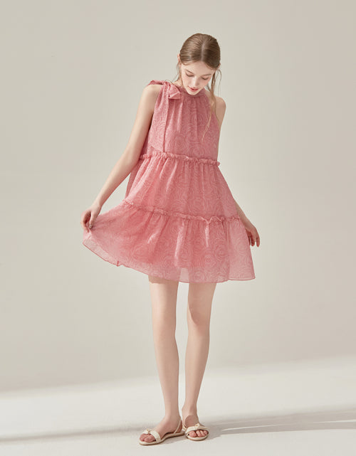 세히즈 리본 홀터 미니 원피스