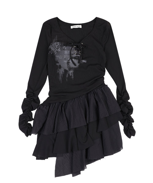 언발란스 플레어 미니 원피스 [BLACK]