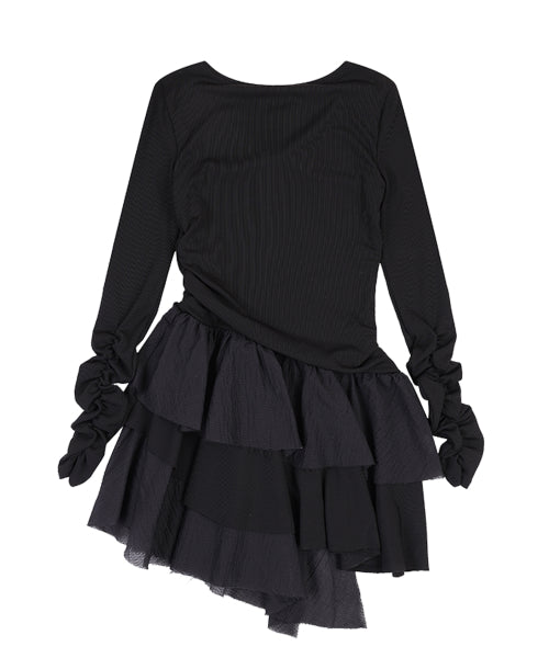 언발란스 플레어 미니 원피스 [BLACK]