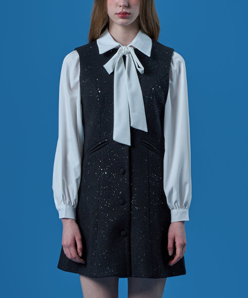 트위드 스팽글 레이어드 버튼 미니원피스 [BLACK] KCL.