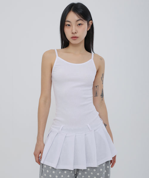 플리츠 민소매 원피스 화이트