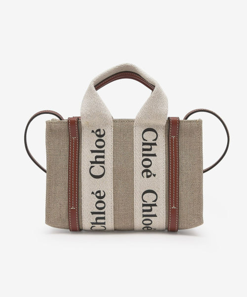 미니 리넨 우디 토트백 - 화이트:브라운 / CHC22AP237I2690U