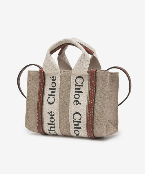 미니 리넨 우디 토트백 - 화이트:브라운 / CHC22AP237I2690U