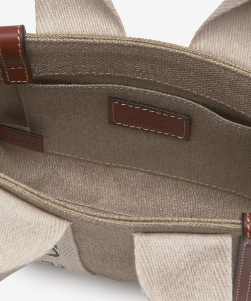 미니 리넨 우디 토트백 - 화이트:브라운 / CHC22AP237I2690U