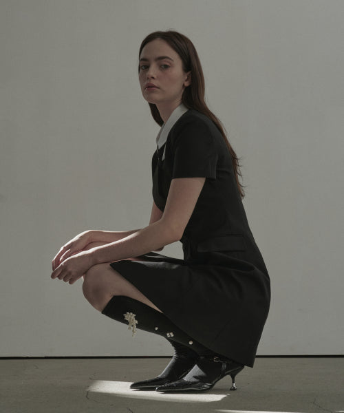 젠 라운드 넥 하프슬리브 수트 자켓 드레스 - 블랙