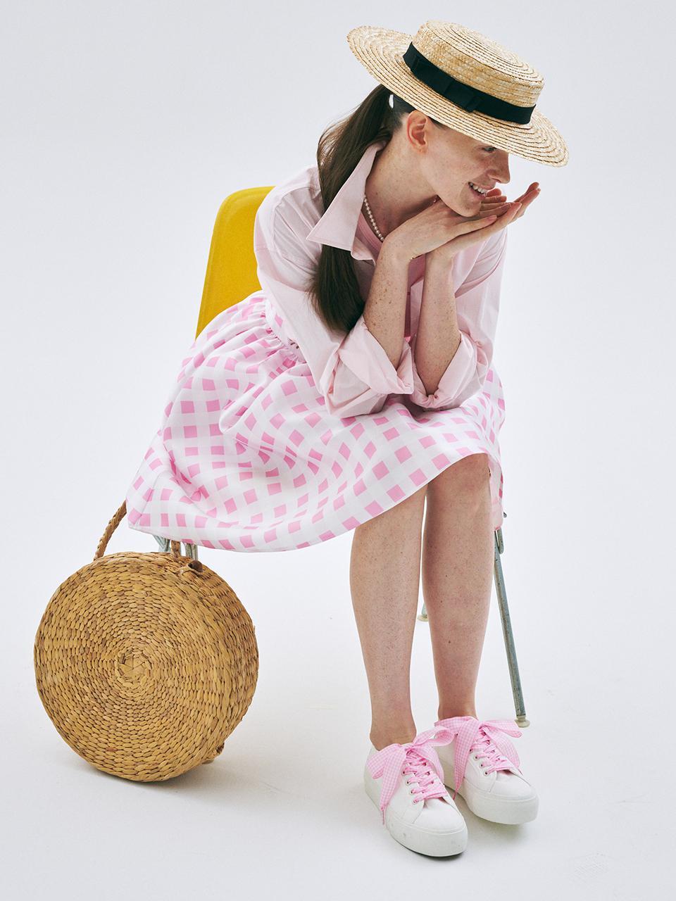 GINGHAM CHECK RIBBON SHOELACE_LIGHT PINK